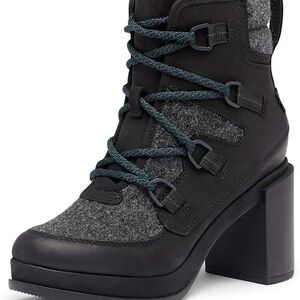Sorel Women's Black and Gray Laced Heeled Boots NWT 9.5